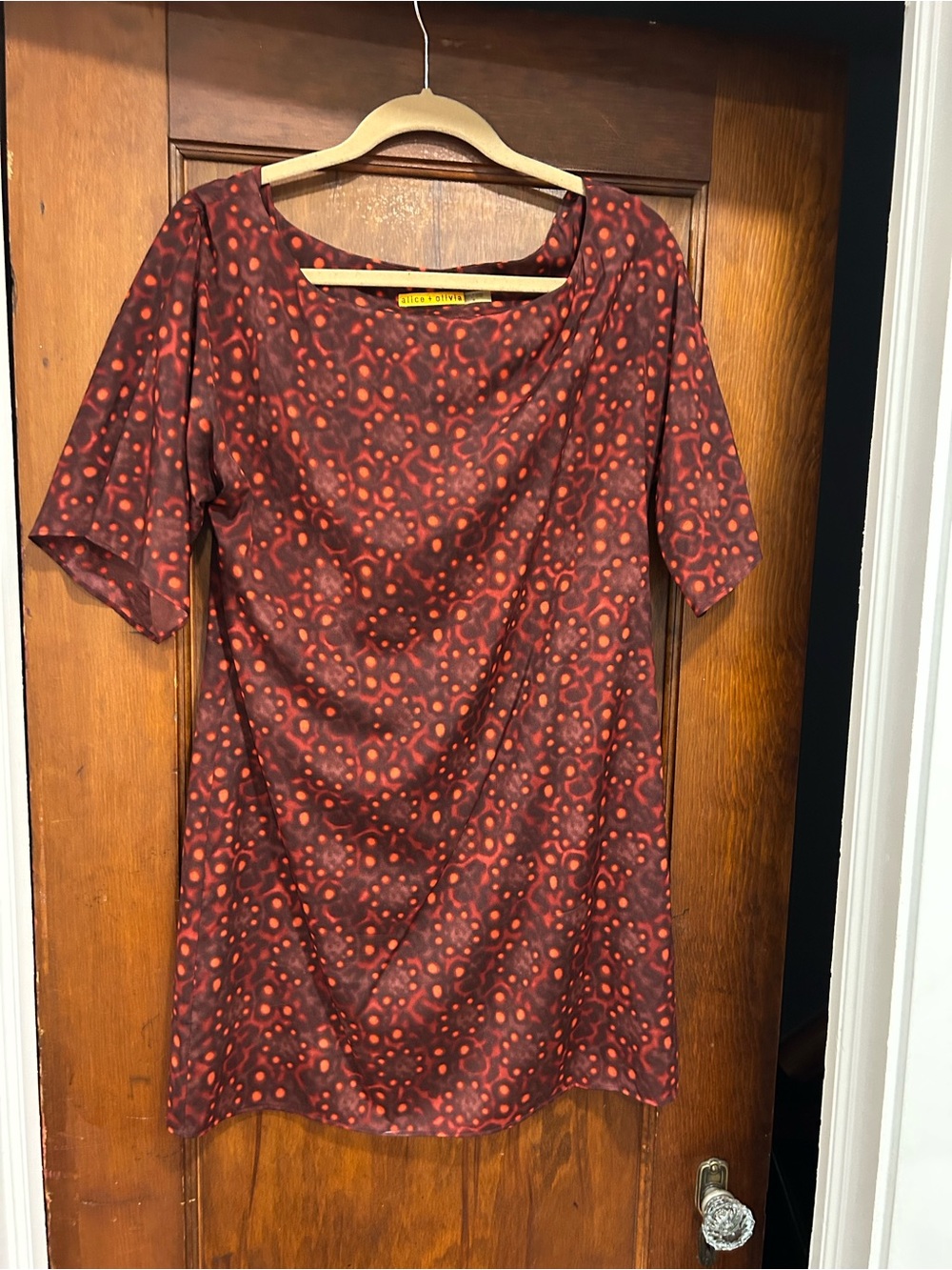 Alice + Olivia Red and Brown Patterned Mini Dress